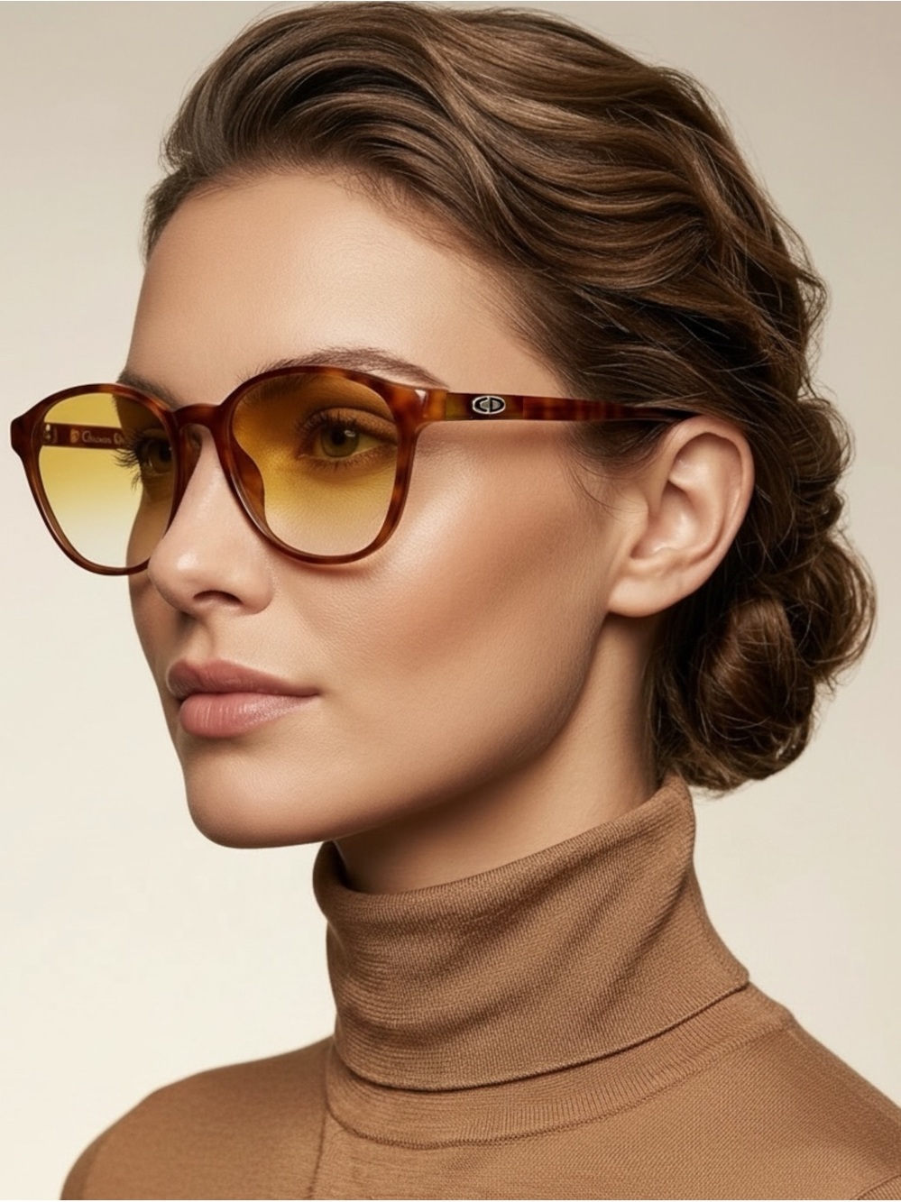 VTG 80s Dior 2747 10 Custom Yellow Lens Tortoise Square Geometric Sunglasses Set